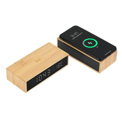Wireless Mobil Şarj Cihazı ve Bambu Dijital Masa Saati Promosyon Ürün